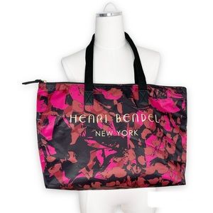 Henri Bendel Tote Bag Pink Black Gold Floral Camo Weekender Nylon Lined Gym Rare